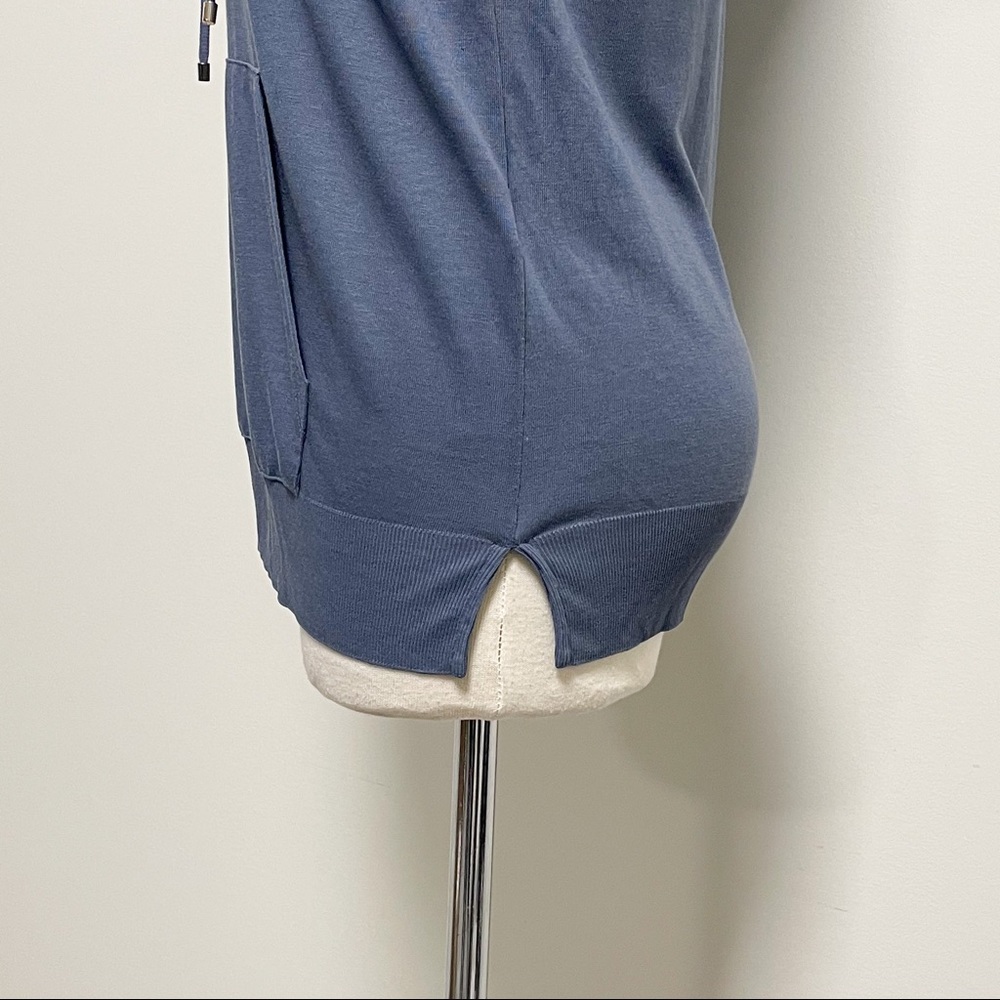 Massimo Dutti Dusty Blue Hooded Kangaroo Pocket Knit Pullover Top - Picture 6 of 9
